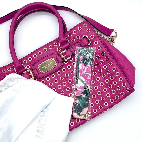 Michael Kors Hamilton Grommet Satchel Hot Pink Leather w/ Dust Bag - Picture 16 of 16